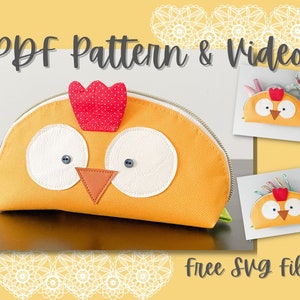PDF Patter with Video Instruction & Free SVG File | &quot;Chick&quot; Zipper Pouch / Cosmetic Bag / Glasses Case