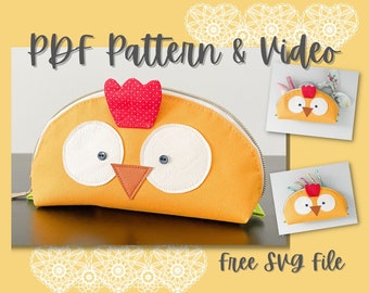 PDF Patter with Video Instruction & Free SVG File | &quot;Chick&quot; Zipper Pouch / Cosmetic Bag / Glasses Case