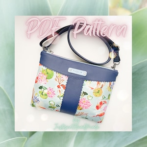 Descarga de patrón PDF / Bolso bandolera "Sakura" / Pulsera / Bolsillos exteriores e interiores con cremallera / 3 ranuras para tarjetas en el interior