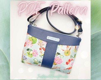 PDF Pattern Download | "Sakura" Crossbody Purse / Wristlet | Outside & Inside Zipper Pockets | 3 Card Slots Inside