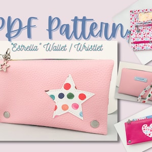 Patrón PDF / Cartera "Estrella" / Muñequera / 6 Ranuras para Tarjetas / Bolsillo para Efectivo / 3 Bolsillos con Cremallera