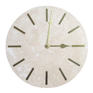 12" Travertine Stone Wall clock, Natural Filled Travertine with Brass Flower Markers