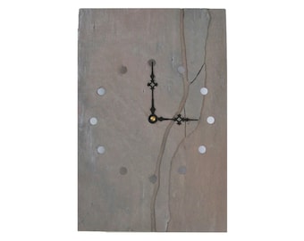 Handmade Slate Stone Wall Clock, Carved Window Markers