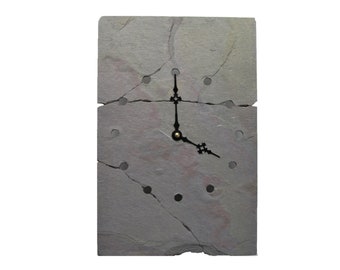 Rustic Slate Stone Wall Clock, Carved Hour Markers