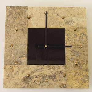 Granite Clock, Scabos Stone Clock, Absolute Black Granite Clock, Natural Stone Clock, Wall Clock, Handmade Stone Clock, Mosaic Clock, Marble