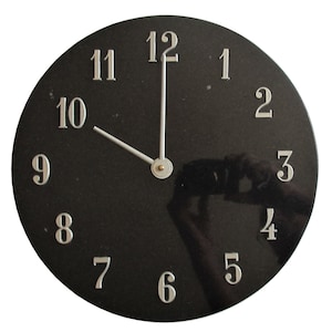 Absolute Black Granite Wall Clock, Natural Granite Clock with Nickel Numbers and Hands