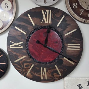 24" Wire Spool Reclaimed Wood Clock, Large Rustic Handmade Farmhouse Natural Pine Wood Wall Clock with  Natural Marble Ring