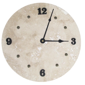 12" Travertine Stone Wall clock, Rustic Western Natural Travertine with Brass Flower Markers