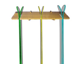 Vertical Ski Rack - Bamboo/Birch - Indoor Ski Wall Rack and Garage Ski Wall Mount - The Vercules