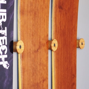 Ski Wall Mount and Snowboard Wall Mount - Bamboo - Indoor and Garage Wood Ski Rack & Snowboard Rack - The Nubbin