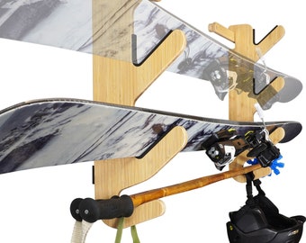 Grassracks Bamboo Horizontal Ski Rack - Wall Mount For 1-5 Pairs Of Skis, Indoor Display & Storage