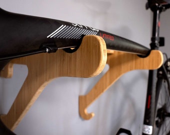 Premium Bamboo/Birch Bike Wall Rack | Bike Rack | Bike Wall Mount - Wall Mounted Bicycle Rack Indoor Garage Bike Storage - Rackcycle