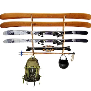 Premium Bamboo/Birch Ski Rack Horizontal Indoor Ski Wall Mounts and Garage Ski Storage, Paddle Rack, Fishing Poles Hallsteiner Series image 1