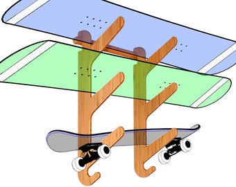 Skateboard Rack & Snowboard Rack - Bamboo/Birch - Indoor Skateboard Wall Mount and Garage Snowboard Wall Mount - The Moloka'i Series