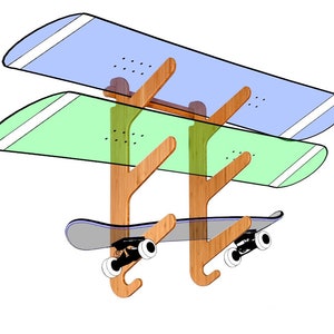 Skateboard Rack & Snowboard Rack - Bamboo/Birch - Indoor Skateboard Wall Mount and Garage Snowboard Wall Mount - The Moloka'i Series