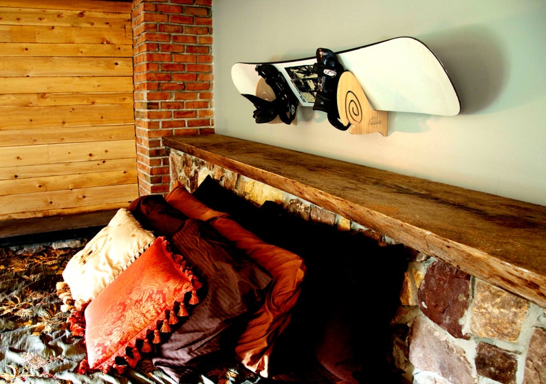 Skateboard, Snowboard and Surfboard Horizontal Wall-Mounted Indoor and Garage Storage Rack Bamboo The Tripped Barrel image 3