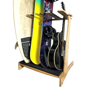 Surfboard Rack - Premium Bamboo/Birch Freestanding Vertical Surf Rack - Indoor/Garage - Snowboards, Wakeboards, Wakesurf, & Guitar Stand