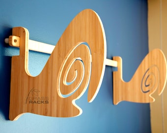 Skateboard, Snowboard and Surfboard Horizontal Wall-Mounted Indoor and Garage Storage Rack - Bamboo - The Tripped Barrel