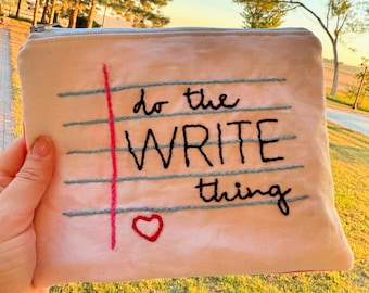 Embroidered Zipper Pouch Sewing Pattern: 'Do the Write Thing' (PDF Download)