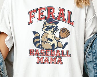 Camiseta Feral Baseball Mama, divertida camiseta de mapache para el día del partido, regalo para mamás deportistas viajeras