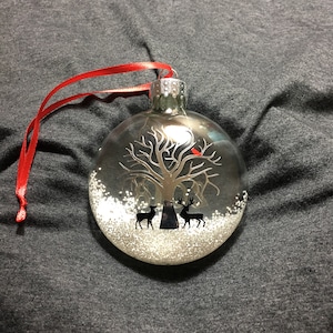Cardinal Christmas Ornament, Swirling Snow Ornament, Deer Ornament, Custom Options, Stag Deer Ornament, Personalized Cardinal Ornament