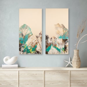 12x24" Dittico Astratto Fluido Acrilico Pour Painting "Morfismo"
