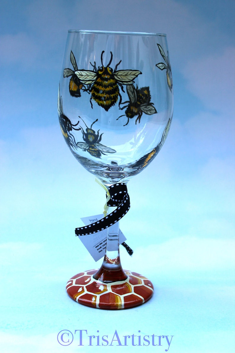 Hand Painted Bumble Bee Wine Glass Honey Bee Wine Glass Etsy