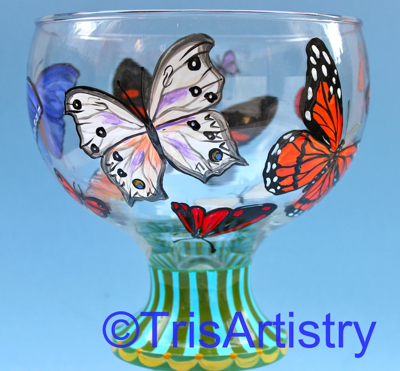 Hand Painted ~ Butterfly ~ Butterfly Center Piece ~ Pedestal ~ Bowl Vase ~ Hand Painted Butterfly Pedestal Bowl Vase ~