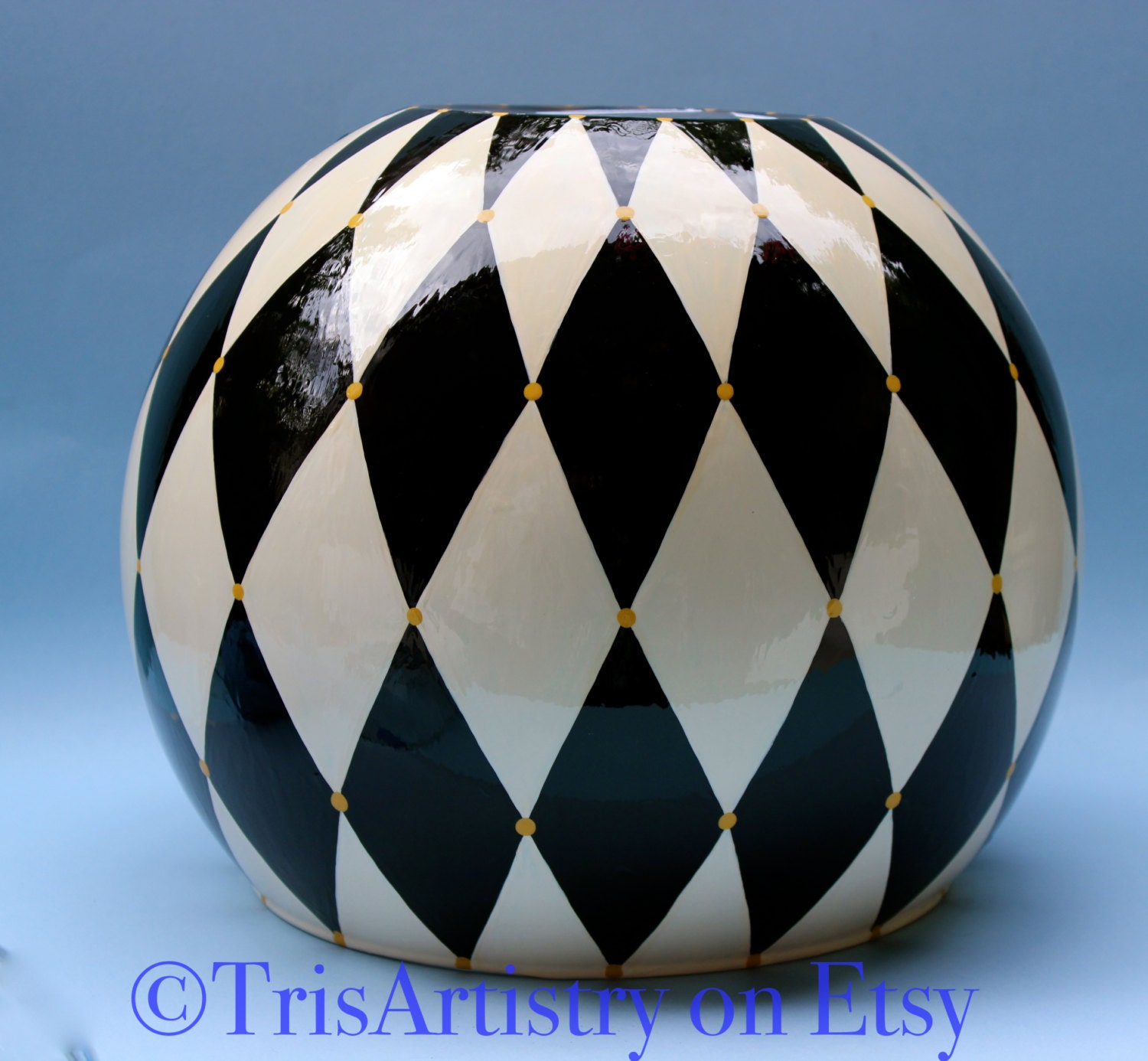 Enourmous Black & White Harlequin Check Globe Vase Etsy