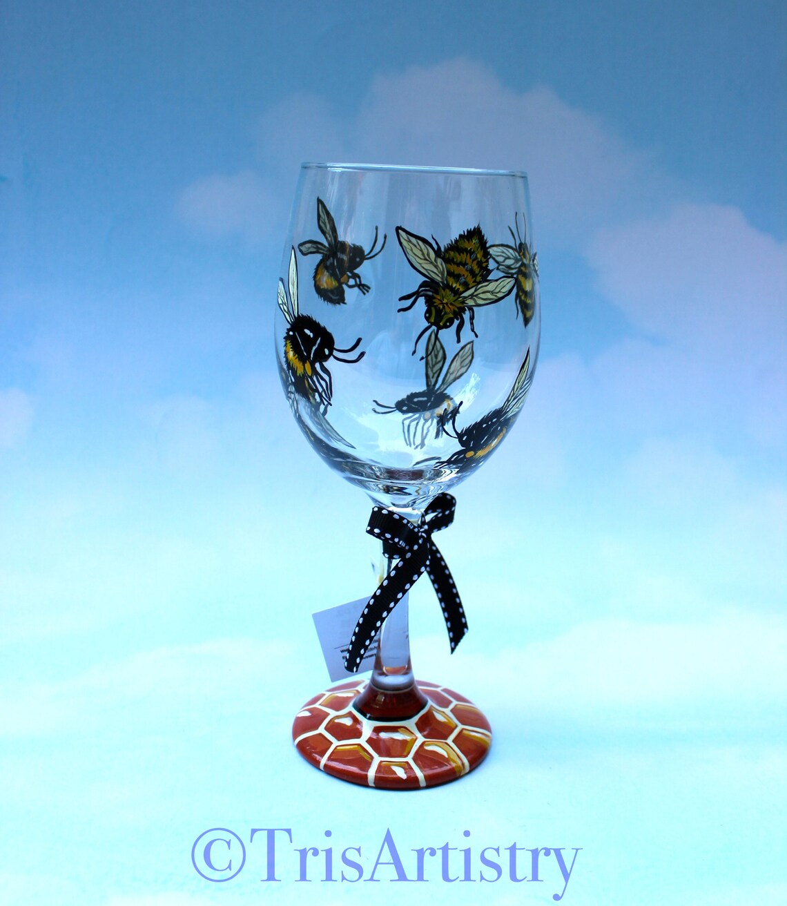 Hand Painted Bumble Bee Wine Glass Honey Bee Wine Glass Etsy
