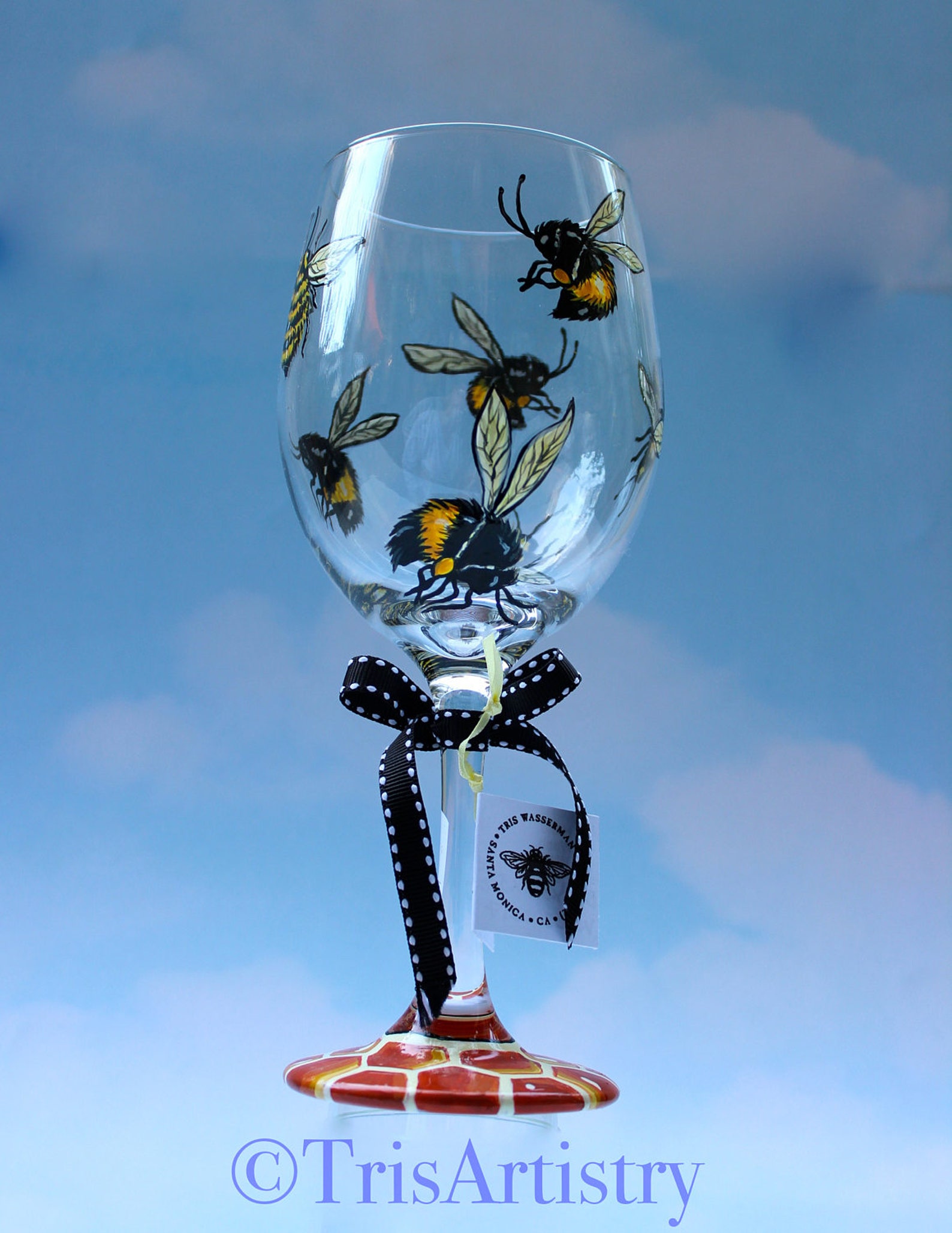 Hand Painted Bumble Bee Wine Glass Honey Bee Wine Glass Etsy
