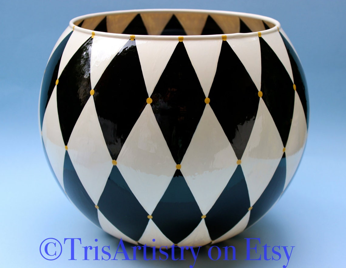 Enourmous Black & White Harlequin Check Globe Vase Etsy