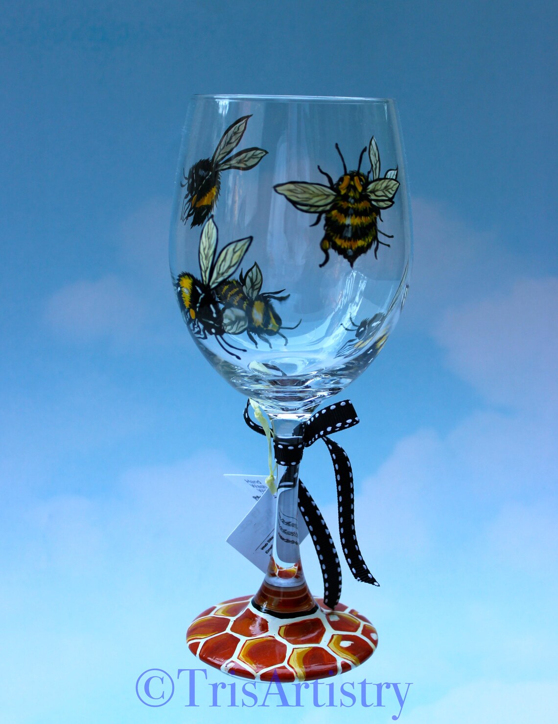 Hand Painted Bumble Bee Wine Glass Honey Bee Wine Glass Etsy