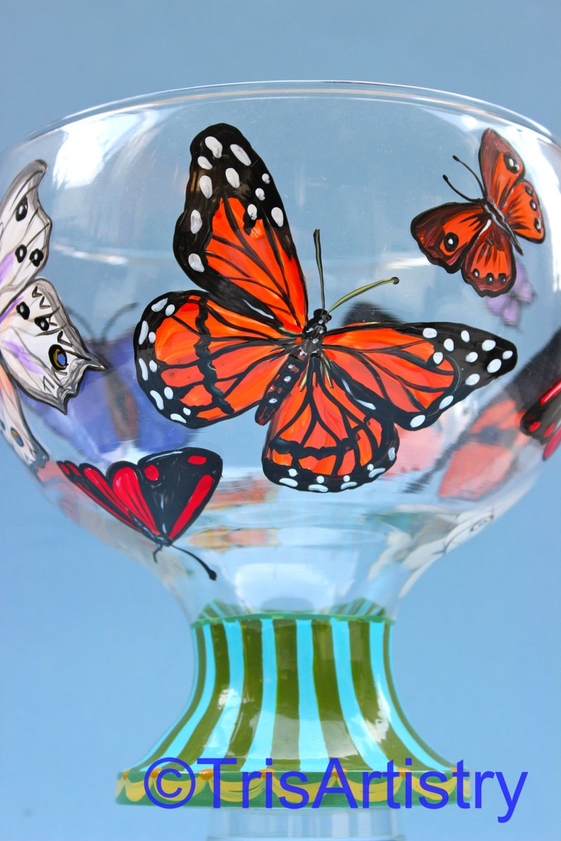 Hand Painted ~ Butterfly ~ Butterfly Center Piece ~ Pedestal ~ Bowl Vase ~ Hand Painted Butterfly Pedestal Bowl Vase ~
