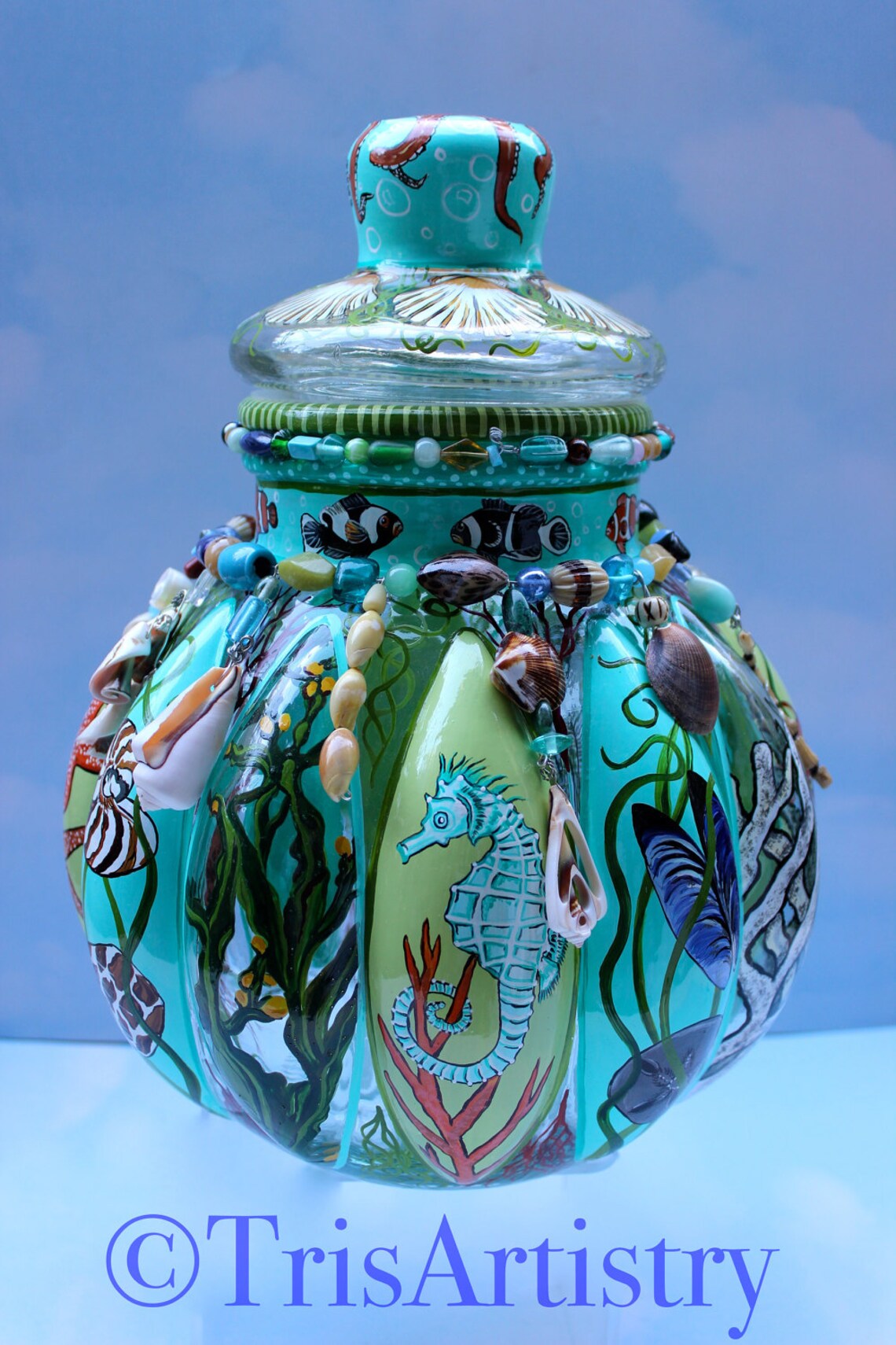 Large Hand Painted Italian Glass Under the Sea Cookie Jar Etsy