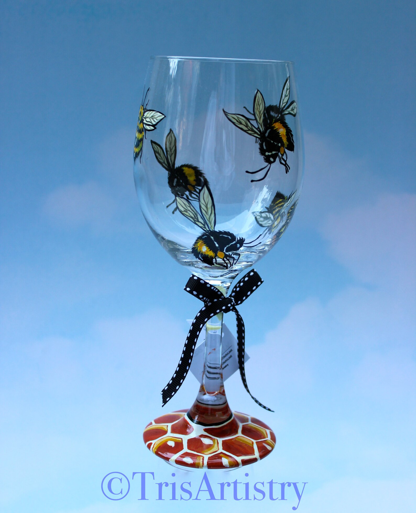 Hand Painted Bumble Bee Wine Glass Honey Bee Wine Glass Etsy
