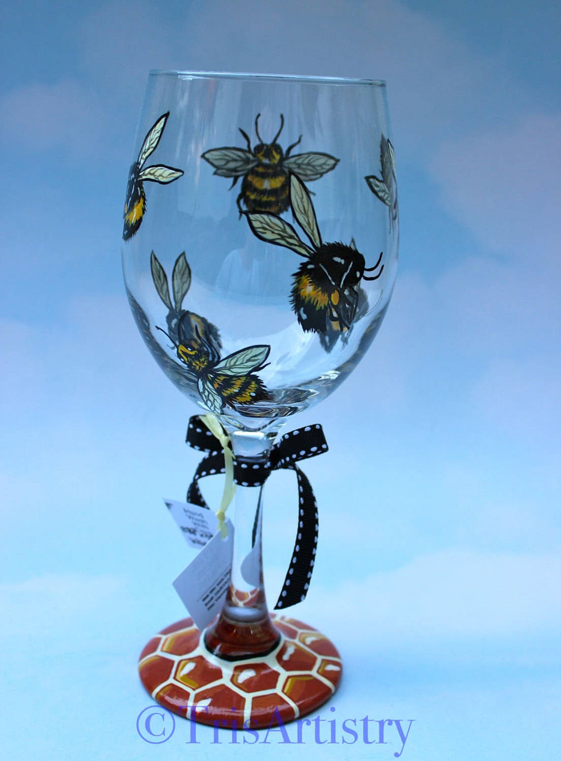 Hand Painted Bumble Bee Wine Glass Honey Bee Wine Glass Etsy