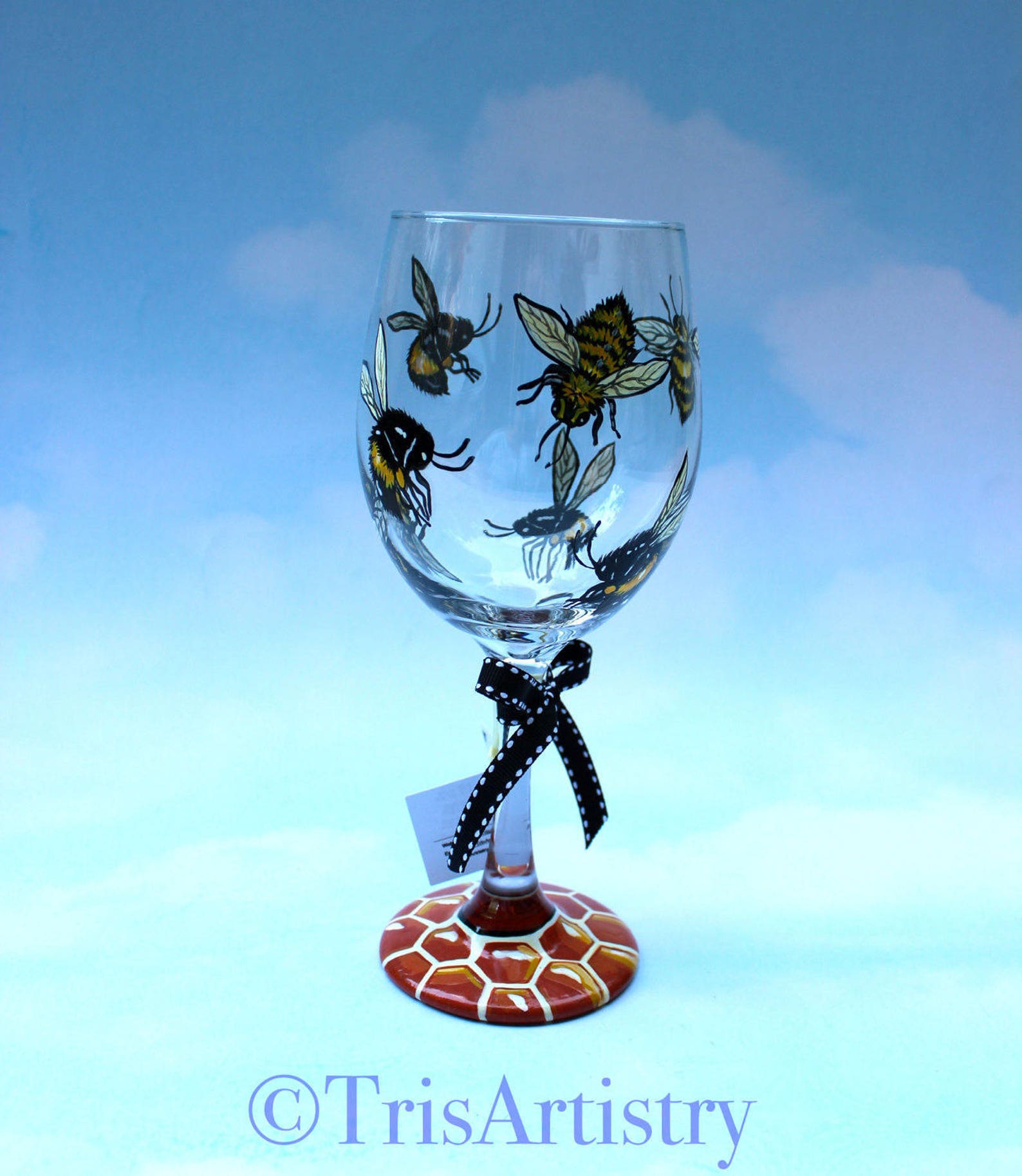 Hand Painted Bumble Bee Wine Glass Honey Bee Wine Glass Etsy