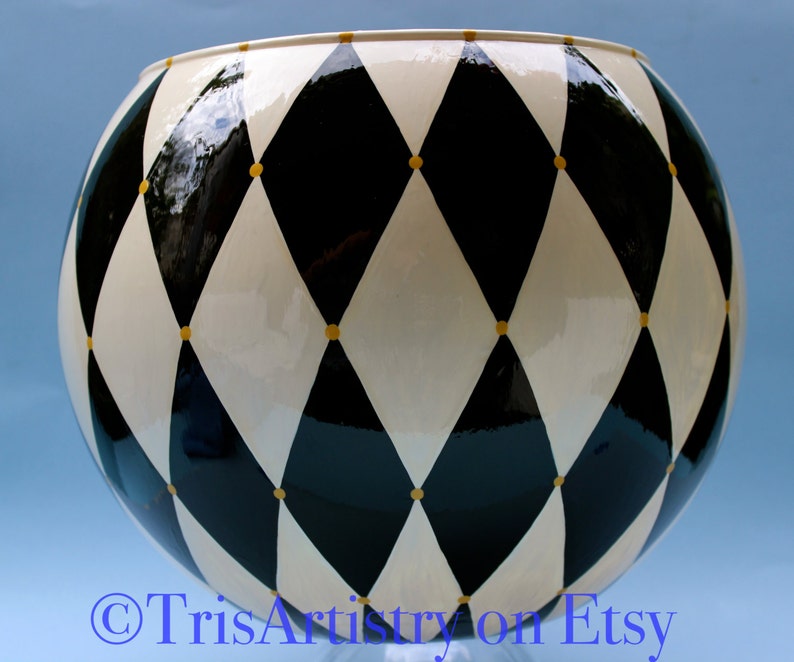 Enourmous Black & White Harlequin Check Globe Vase Etsy