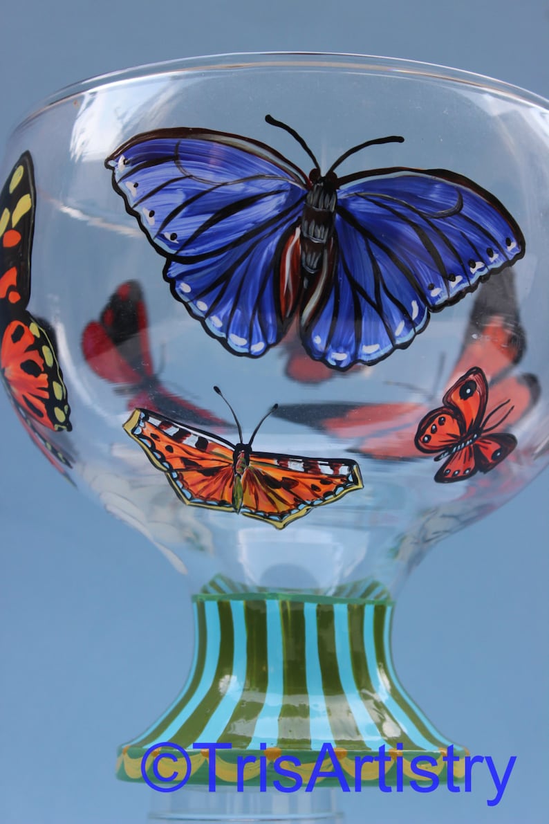 Hand Painted ~ Butterfly ~ Butterfly Center Piece ~ Pedestal ~ Bowl Vase ~ Hand Painted Butterfly Pedestal Bowl Vase ~