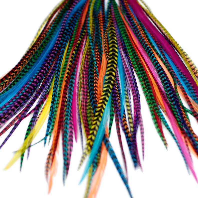 20 Real Feather Hair Extensions Bgrade Mixed Brights Etsy UK