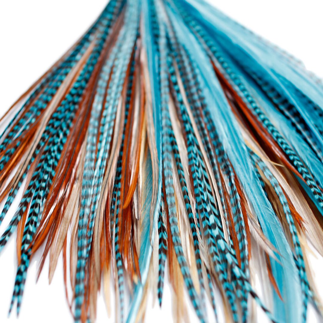 20 Real Feather Hair Extensions Bgrade Turquoise Naturals Etsy