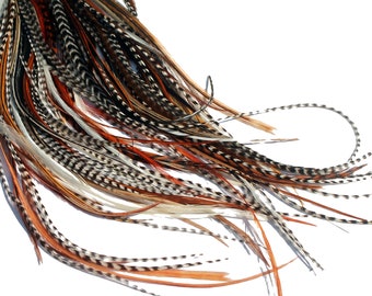 20 Real Feather Hair Extensions : B-Grade Mixed Naturals + Rings/Loop