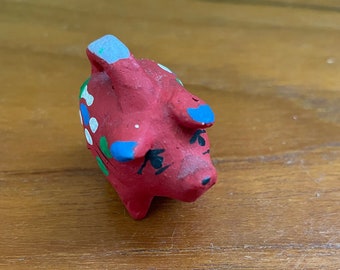 Miniature Tonala Ceramic Red Pig with Floral Accents