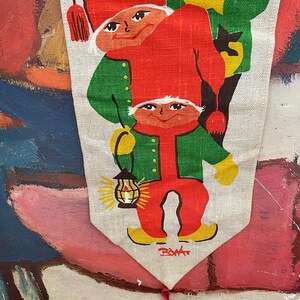 Vintage Colorful Bodil Wallman Holiday Wall Hanging with Bell