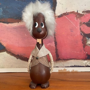 Vintage Mid Century Modern Teak Wood And Rope Figurine