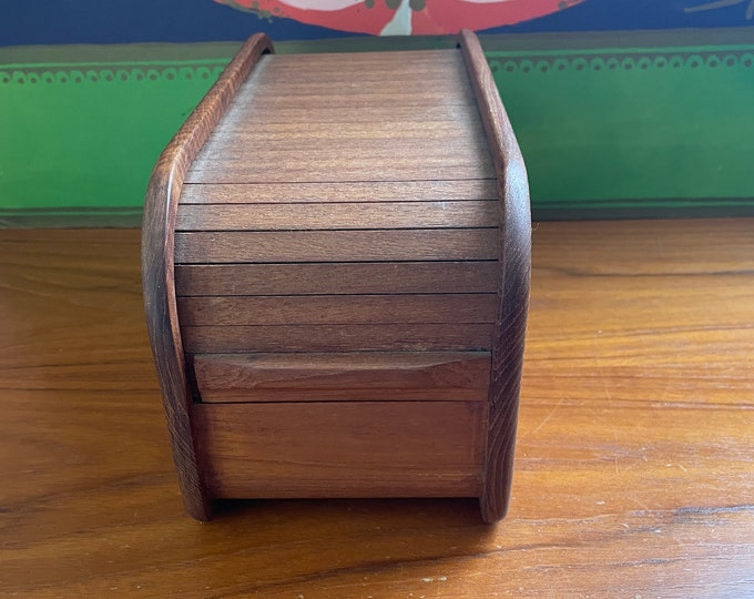 Small Teak Wood Roll Top Box Etsy