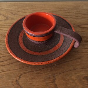 Vintage Italy Pottery Finger Candle Holder in Orange and Brown