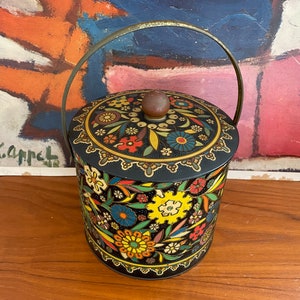 Vintage Colorful Floral Tin Container with Handle