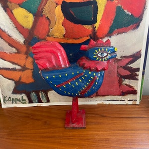 Large Folk Art Colorful Wood Rooster